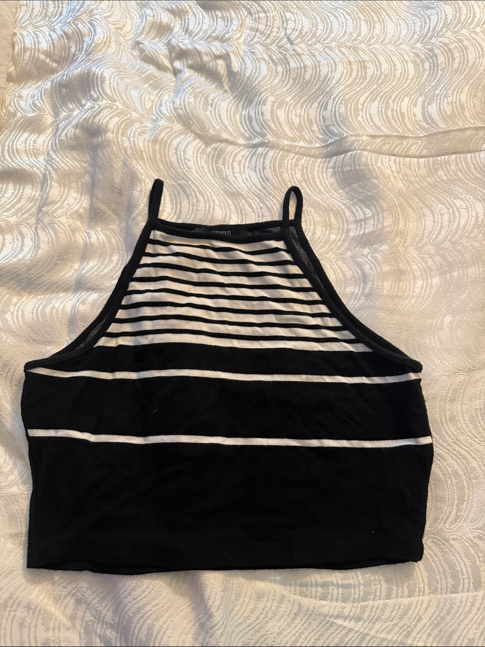 Forever 21 Black and White Striped Halter Crop Top